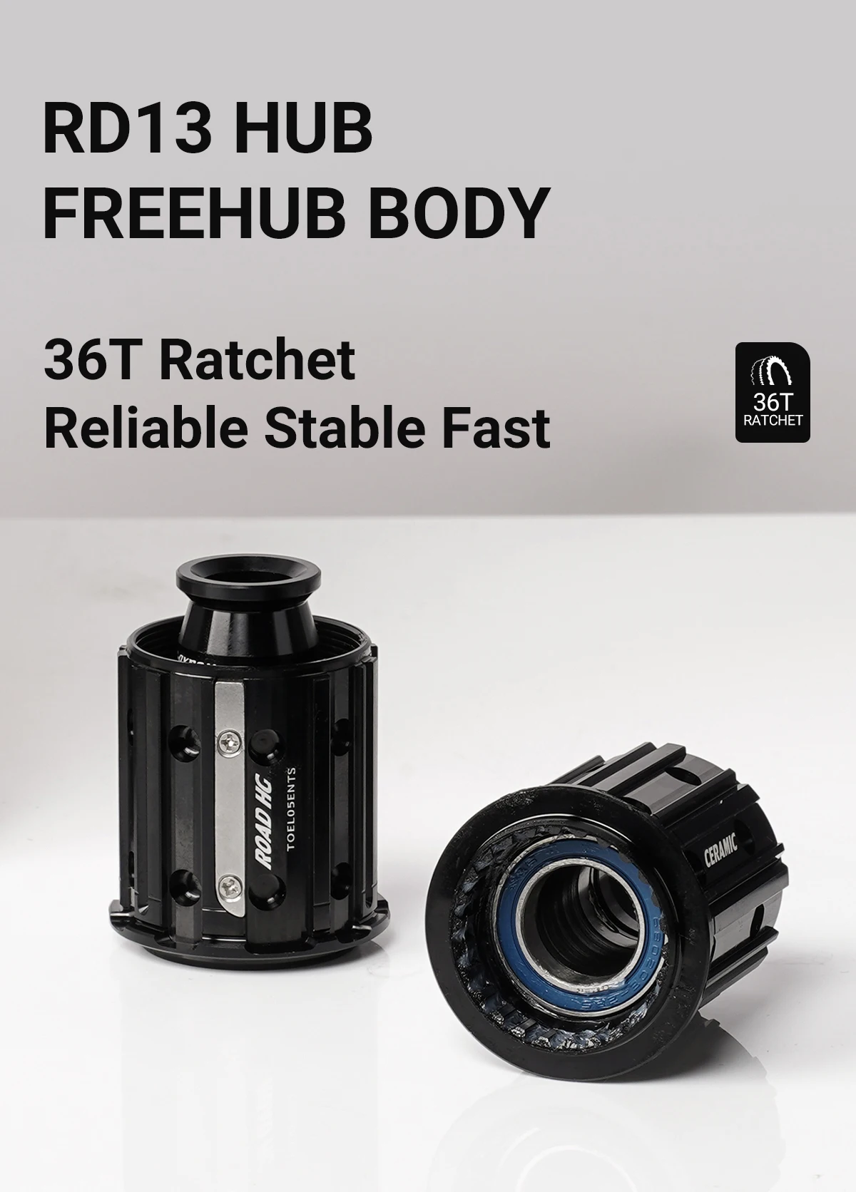 RD13/RD13M/RD17/RD23/RD34-Center Thru Hub Freebody-Nabenkomponenten – Stahl/Keramik – HG/XDR – Detail 5