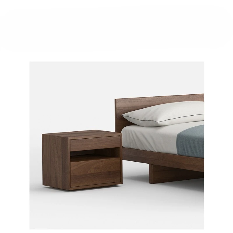 

North American black walnut bedside table, master bedroom low cabinet double drawer
