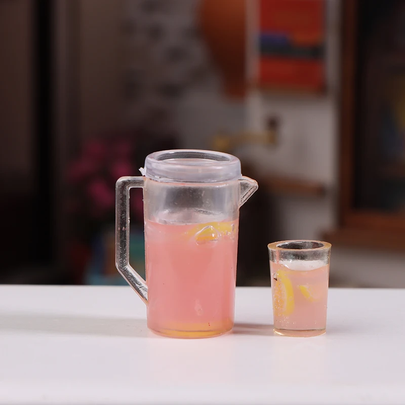 1Set 1/12 Scale Dollhouse Miniature Food Fruit Juice Milk Jug Kettle With Cup Play Model Ornament Doll House Decorative Toys-Toy