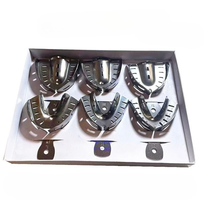6pcs/set Lab Stainless Steel Lab Tray Metal Impression Tray All-in-one Molded Lab Tray Tool s