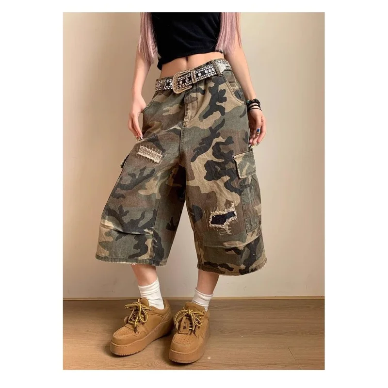 جينز ممزق وممزق ومستقيم الساق للنساء، تصميم فضفاض نحيف وكاجوال