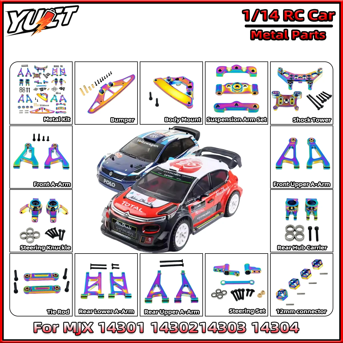 

1/14 RC Car 14301 Metal Upgrade Kit Steering Cup Upper Lower Swing Arm Set Shock Tower Bracket Body Post 14303 Upgrade Parts