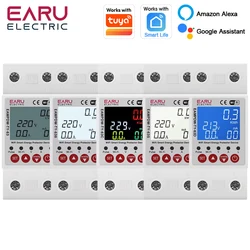 2P AC 230V Tuya WiFi Smart Circuit Earth Leakage Over Under Voltage Protector Relay Device Switch Breaker Energy Power kWh Meter