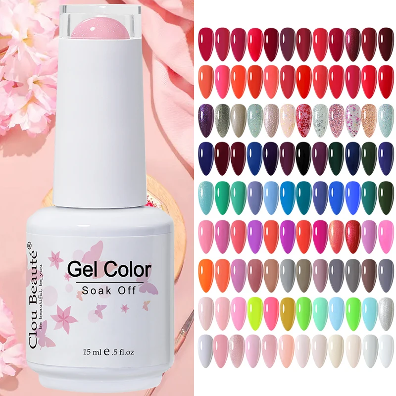 Clou Beaute-Conjunto Semi Permanente de Esmalte UV Gel, Nail Art, Glitter, Manicure Doméstica, Gel Verniz, 15ml