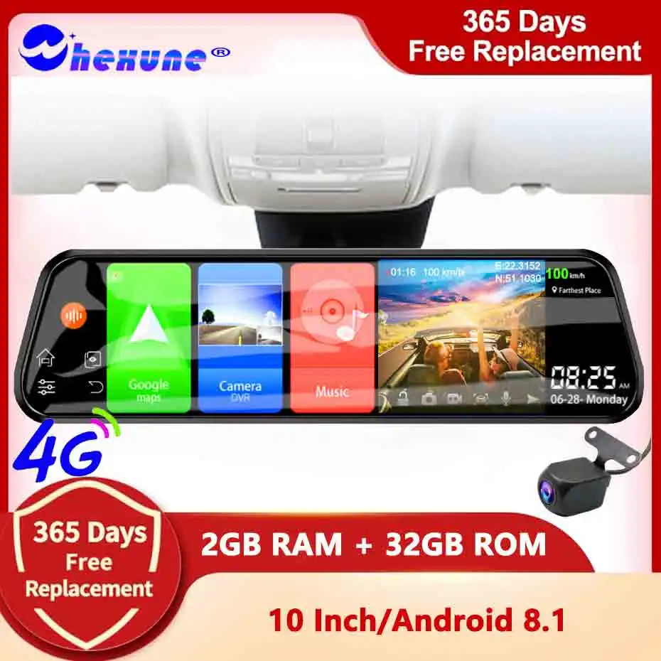 

WHEXUNE 10 Inch 4G Car DVR Rear View Mirror Android GPS Navigation ADAS Dual Dash Cam 1080P Video Cameras Recorder Night Vision