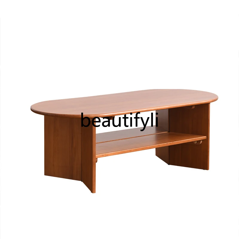 

Nordic medieval solid wood coffee table light luxury coffee table sofa low table retro simple style