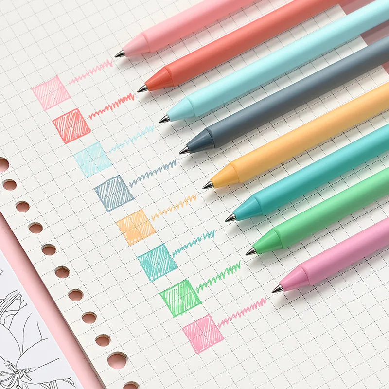 9pcs Korean Kawaii Candy Color Hand Account Pen Student Simple Neutral Pen Set To Take Notes Color Pen Morandi Press