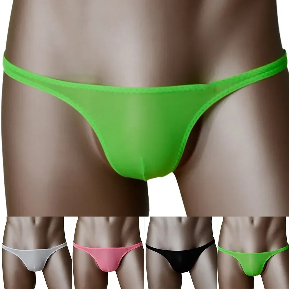 

Thin Sexy Lingerie Mens G-string Thongs Elastic Underwear Male Bikini T-back Briefs Sheer Silky Low Waist Lightweight Panties