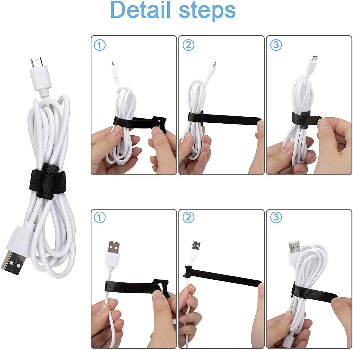 Reusable Velcro ties, adjustable ropes, wire and cable organizer, wire organizer, winding and hook and loop cable management image 6