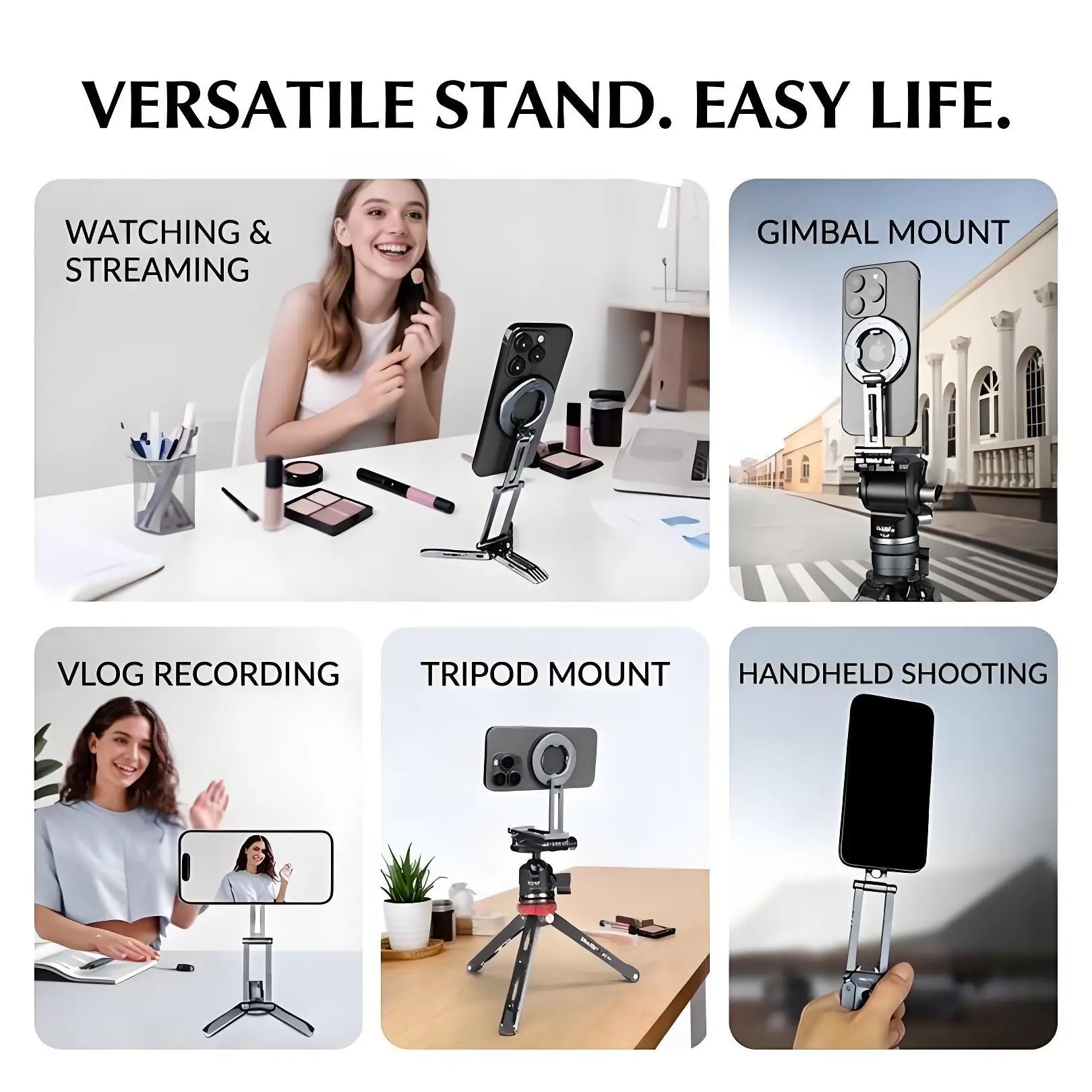 LEAPLIGHT – składany, podwójny uchwyt magnetyczny do telefonu i tabletu, kompatybilny z MagSafe, obrotowy o 360 stopni. °   Obracany uchwyt, klips do monitora montowanego na ścianie w kuchni, stojak na biurko. — zdjęcie produktu 6
