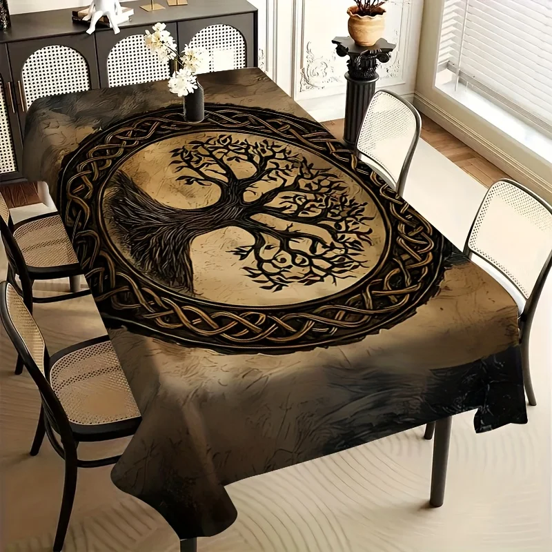 One tablecloth with a Celtic knot tree deity pattern print, suitable for indoor and outdoor usezyc