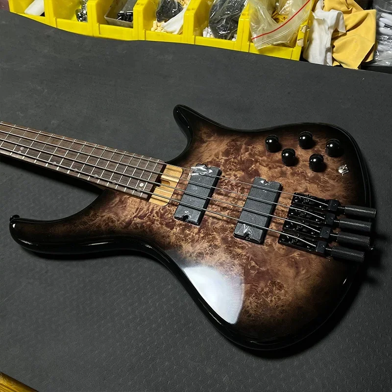 Wholesale Custom Roasted Maple Quilted Maple Mini 4 Strings Guitare Electrique Bass Headless Electric Bass Guitar For Sale