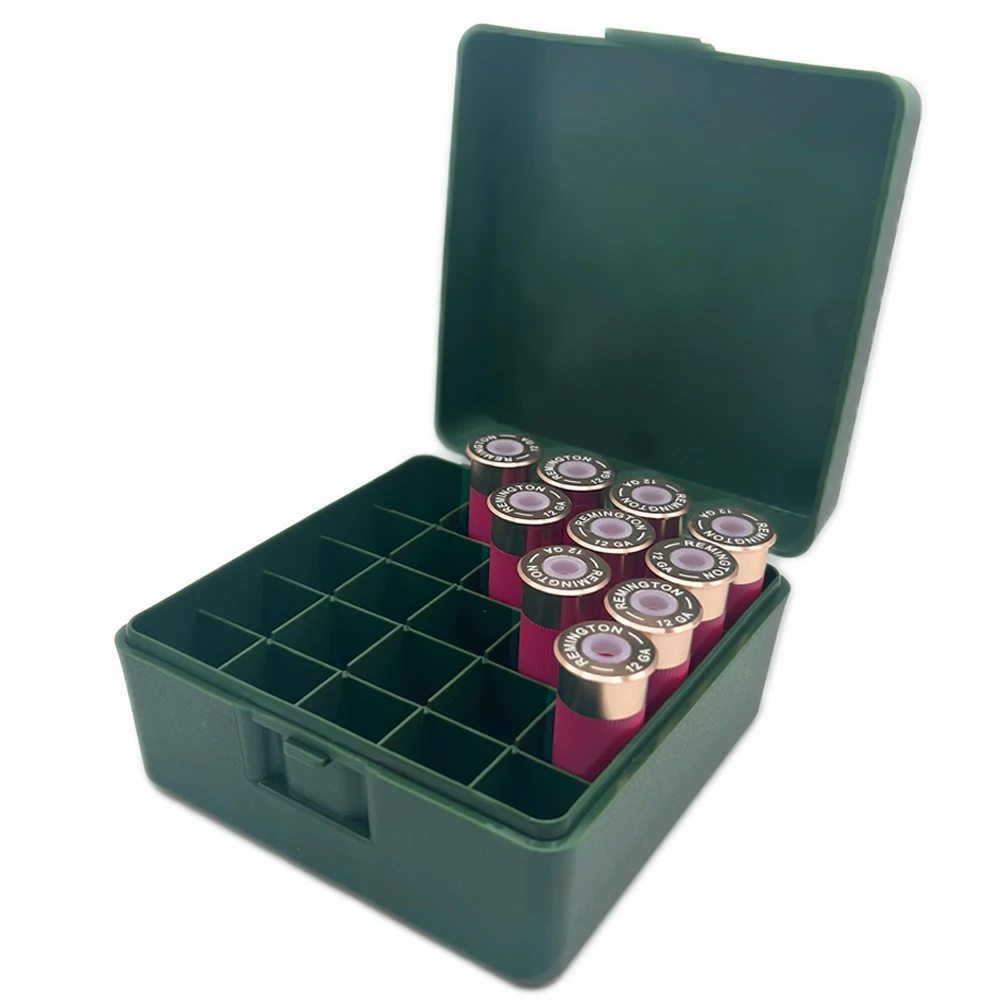 25 Rounds Shotshell Box Tactics Flip-Top Bullet Shell Holder Shotgun Ammo Box for 12 Gauge Shotshell Ammo Hunting Accessories