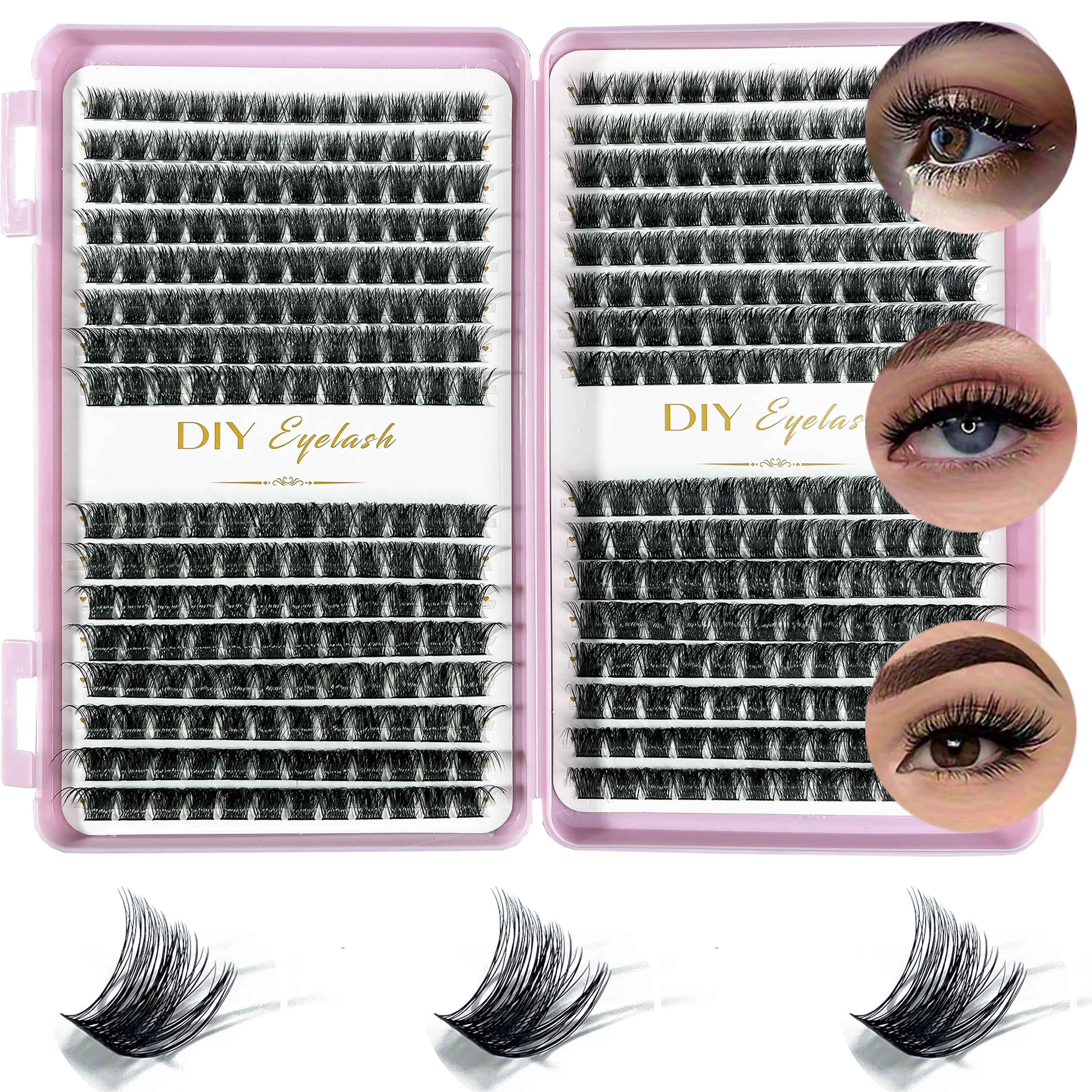 384 Uds grupo de pestañas postizas de visón sintético extensión de pestañas naturales 8-16mm mezclado DIY grueso Individual herramienta de maquillaje en racimo de pestañas