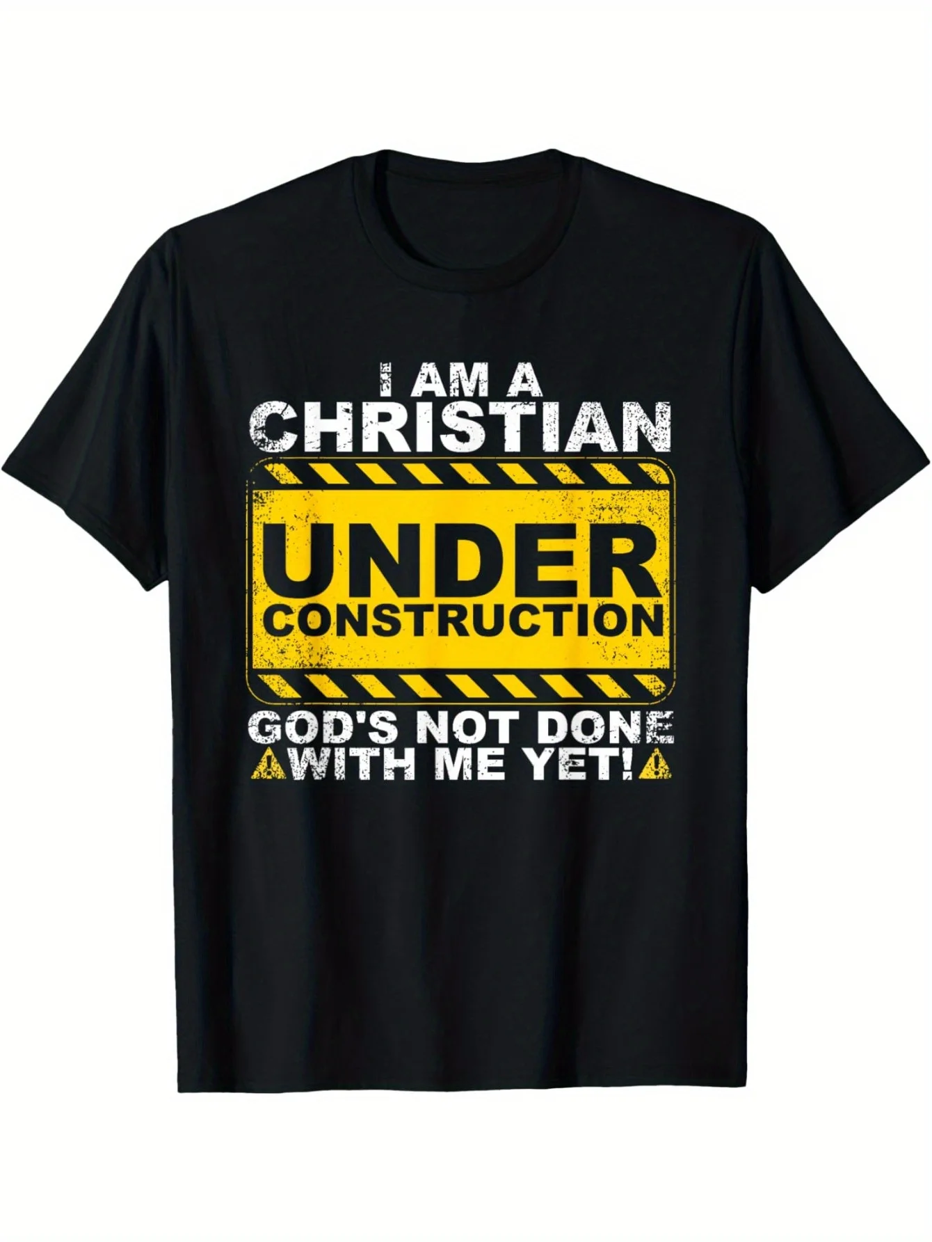 Funny Christian Under Construction Gift Catholic Women Men`s Cotton T-shirt with Enduring Round Neck Classic Prints
