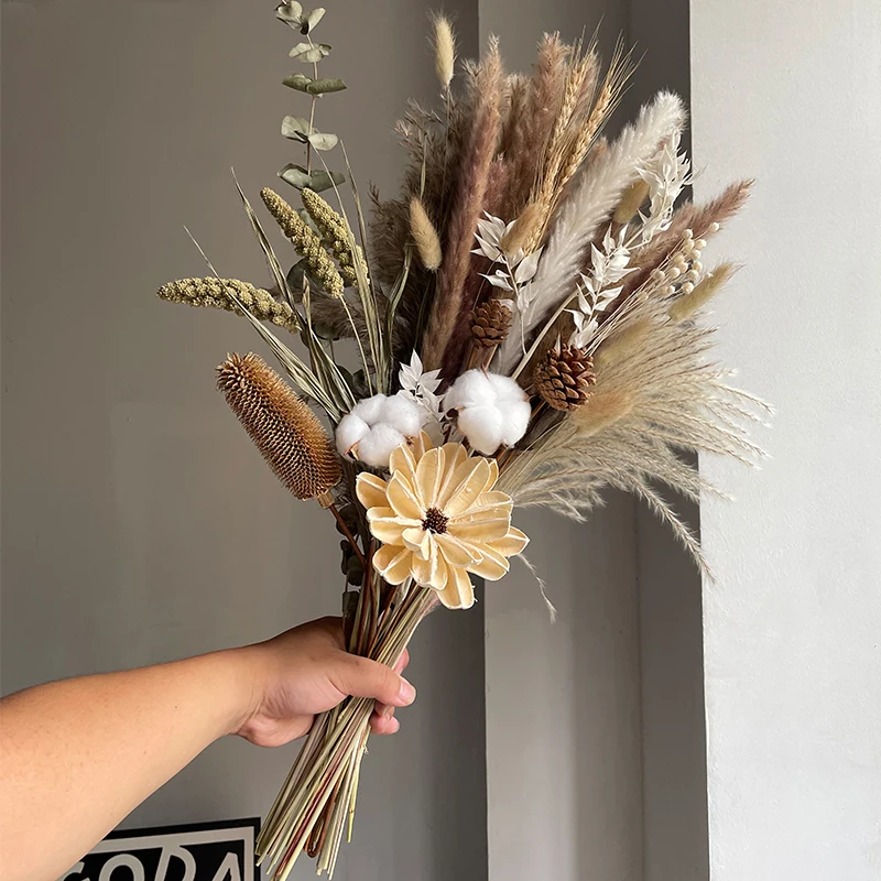 Natural Pampas Floral Bouquet Rabbit Tail Grass Reed Dried Flowers Wedding Party Decor Arrangement Boho Country Home Decoration