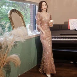 Sparkling Sequin V-Neck Floor-Length Prom Dress Customized