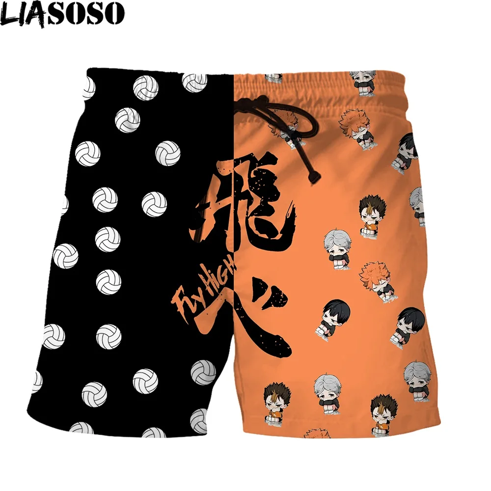 LIASOSO 3D Print Men\'s Fashion Beach Pants Cartoon Anime Characters Volleyball Splicing Contrast Color Casual Sports Short Pants