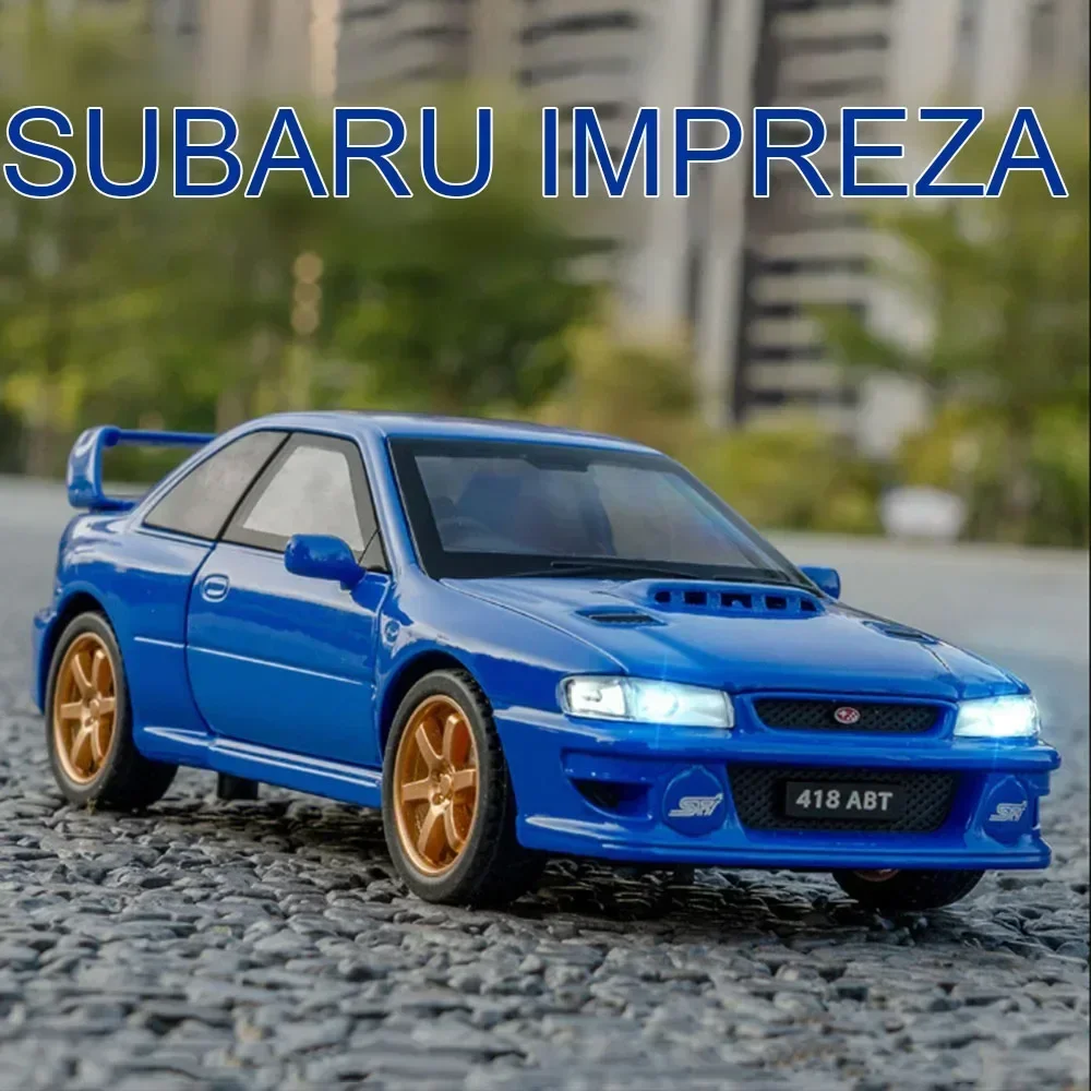 Scala 1:32 Subaru Impreza Modelli Giocattoli Auto Ruota in lega Tirare indietro Auto in miniatura Pneumatici in gomma Veicoli musicali leggeri Ragazzi Regali di Natale