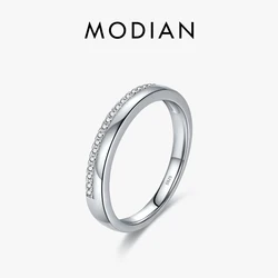 MODIAN Solid 925 Sterling Silver Simple Stackable Simple Finger Ring Trendy Pave Setting CZ For Women Fine Female Jewelry Gifts