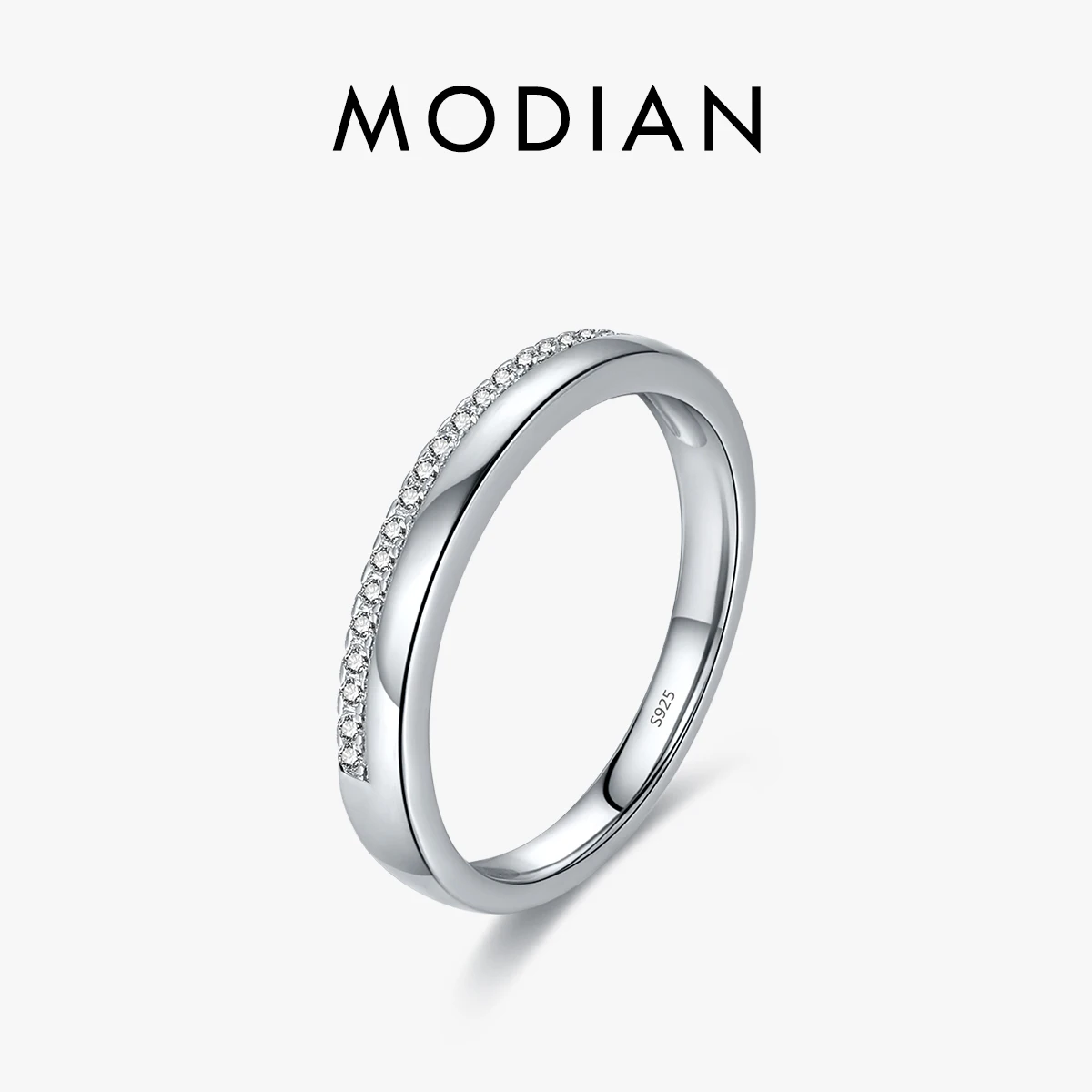 MODIAN Solid 925 Sterling Silver Simple Stackable Simple Finger Ring Trendy Pave Setting CZ Dla kobiet Drobna biżuteria damska Prezenty