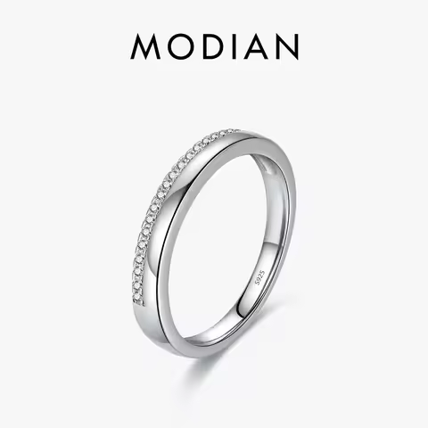 MODIAN Solid 925 Sterling Silver Simple Stackable Simple Finger Ring Trendy Pave Setting CZ For Women Fine Female Jewelry Gifts