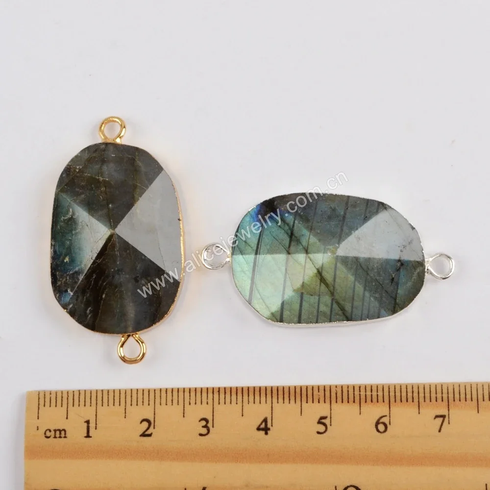 Natural Stone Labradorite Facted Connector Golden/Silver Color DIY Necklace Bracelet Jewelry Making Accessories Free Shipping