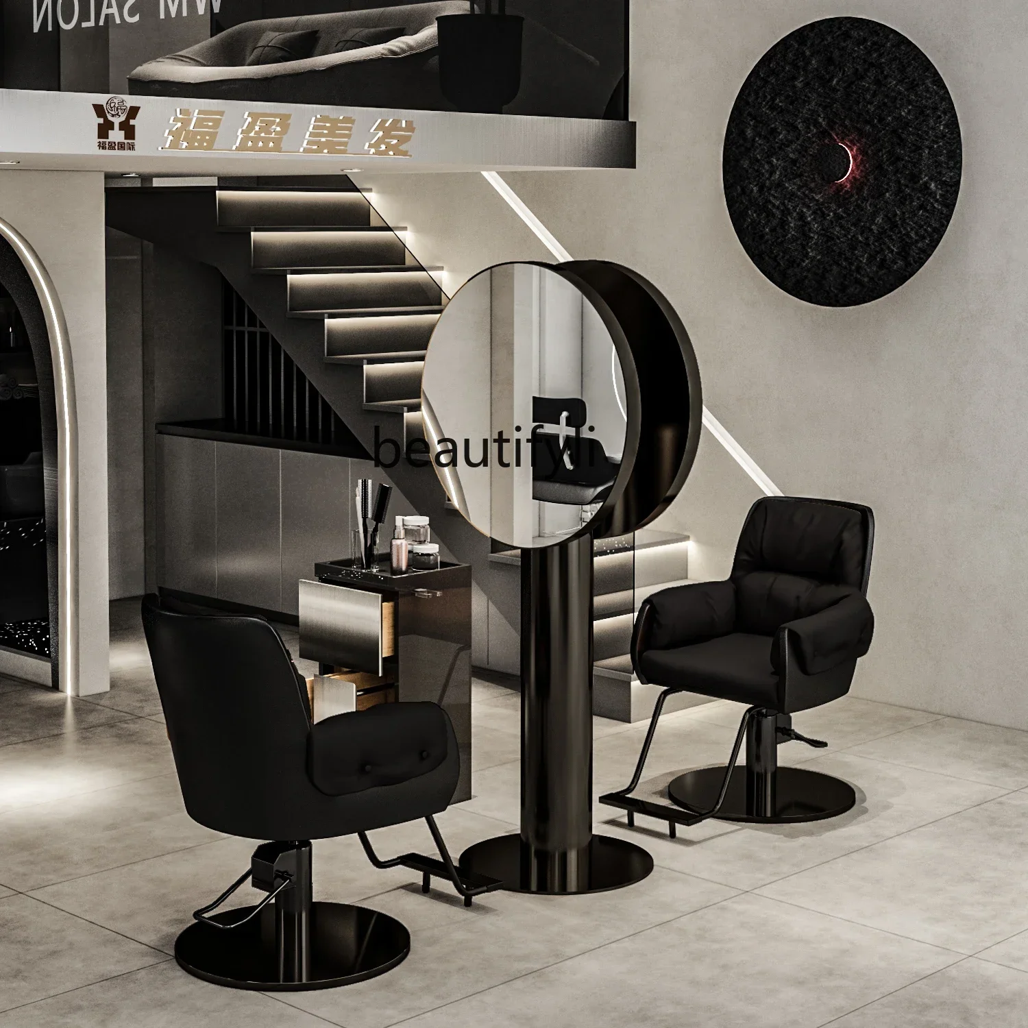 xx1Barber Shop Dressing Table for Hair Salon Hot Dyeing Area Hairdressing Shop Hairdressing Mirror Double-Sided Floor Mirror