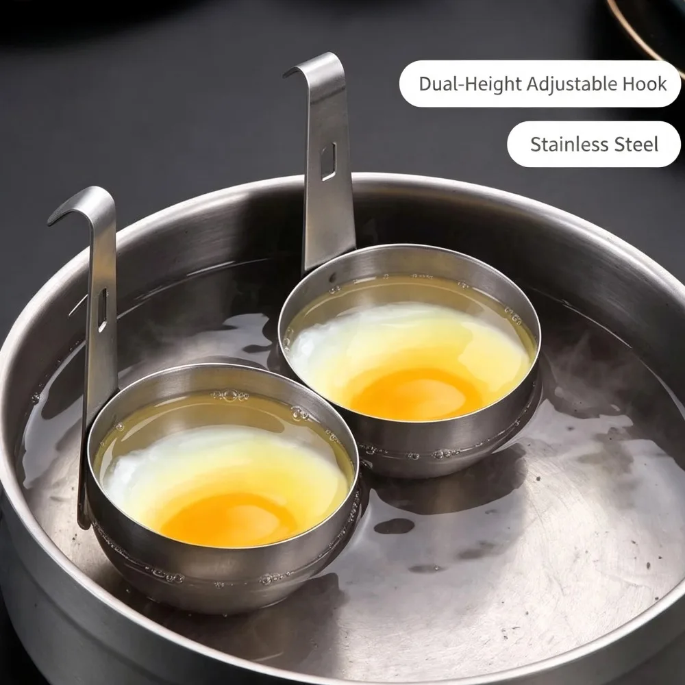 Stainless Steel Egg Poacher With Hanger Hook Nonstick Egg Boiling Heating Mold Round Egg Steame For Kitchen Cooking Gadgets Tool