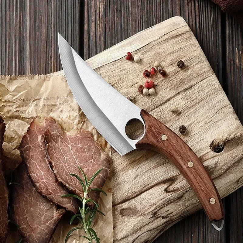 Hammered Forged Boning Knife Meat Cutting Fruit Knife Wooden Handle Multifunctional Kitchen Knifes with Knife Set Kitchen Tools