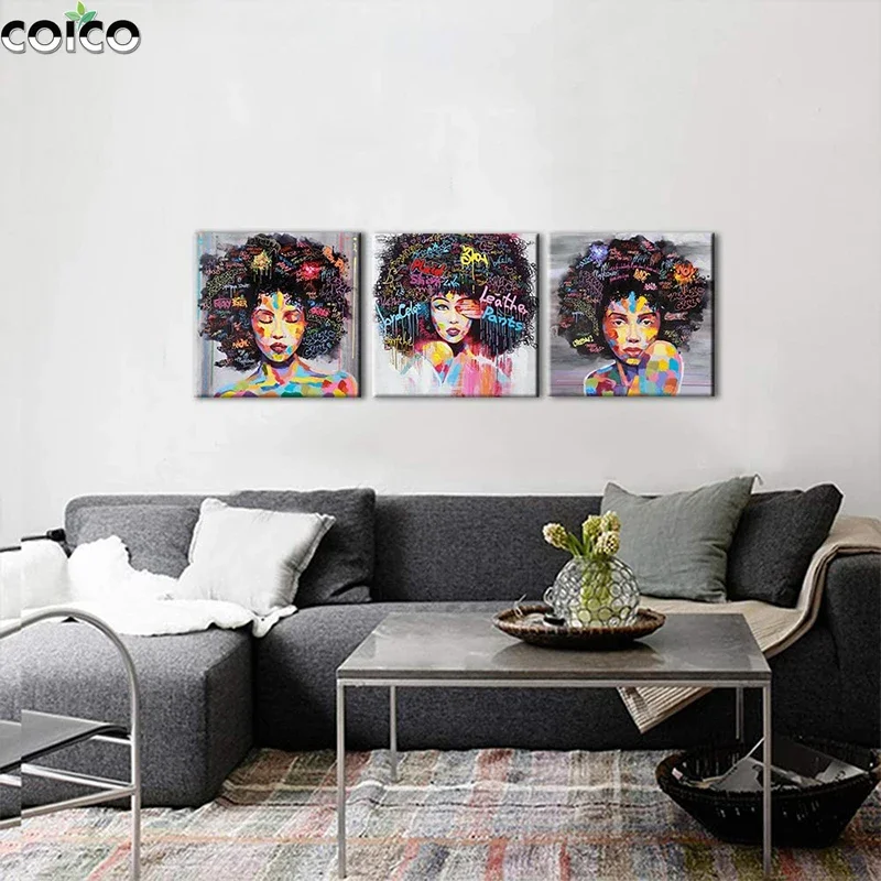 Canvas Prints Graffiti Woman Canvas Print Poster And Prints With Frame Africa Figure Painting Nordic Abstract Art Wall Picture H