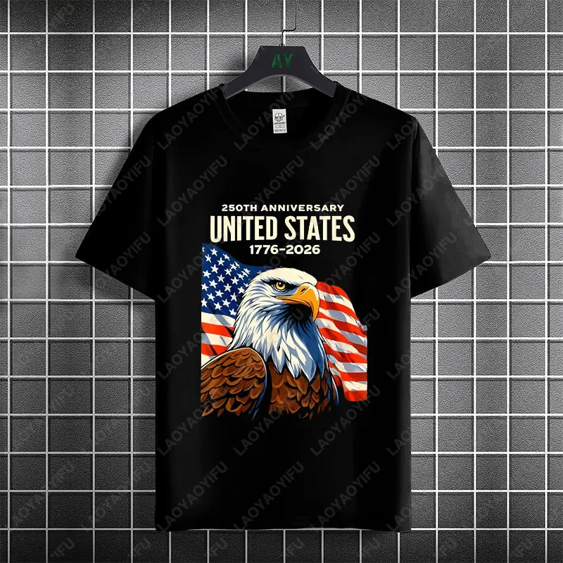 250 Years of Freedom 1776-2026 Patriotic USA Flag Graphic Tshirt for Men & Women 100% Cotton Short Sleeve Round Neck Casual Tee