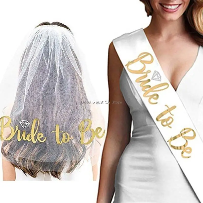 Conjunto 6 unidades para noiva, faixa para noiva, e véu na altura ombros