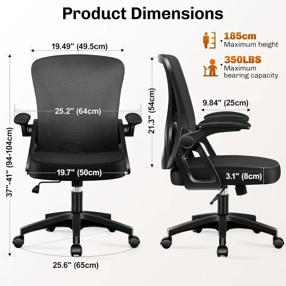 Ergonomic High Back Mesh Office Chair Flip-up Armrests Adjustable Lumbar Support Rolling Swivel Executive Chair For Home Office