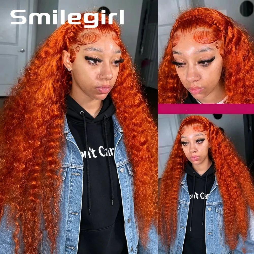 

Ginger Orange Curly 13X6 Hd Lace Frontal Human Hair Wig 200 Density Deep Wave Human Hair Wigs 13X4 Brazilian Orange Colored Hair For Women