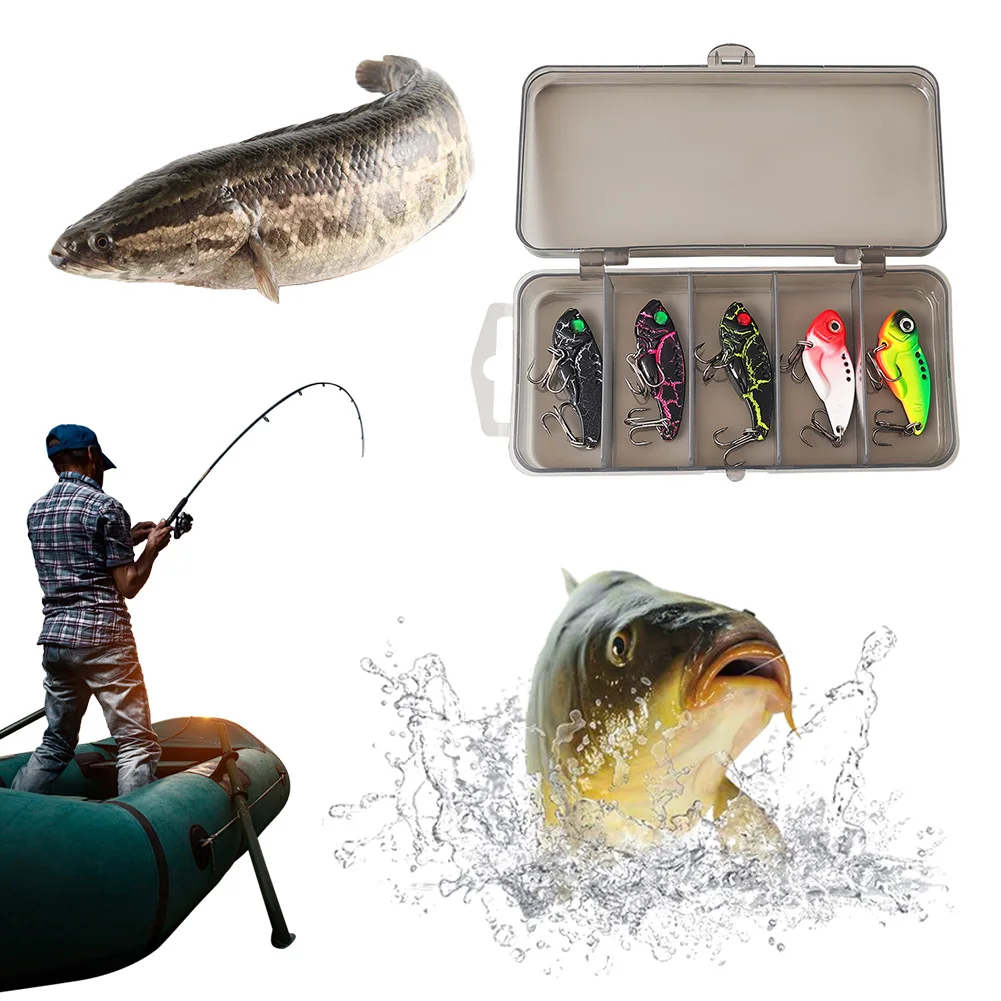 

Набор из 5 металлических вибро-приманок VIB: тонущие воблеры-крэнкбейты для ловли баса, щуки и окуня