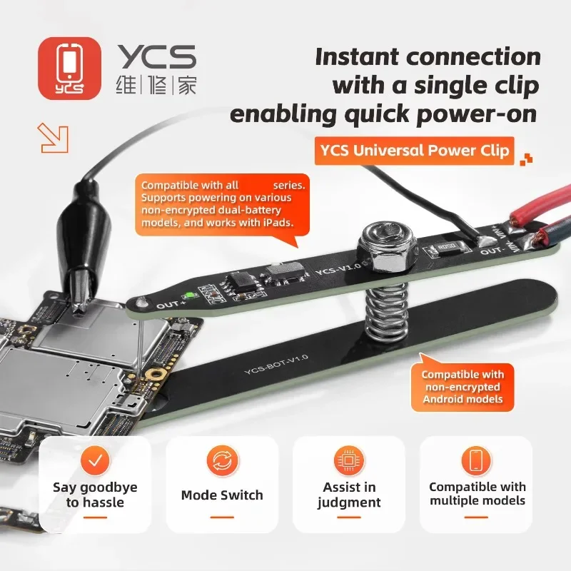 YCS V1.0 Universal Power Clip 90x25x12mm Spring Probe Clamp with LED Indicator for Phone Power On Testing and Motherboard Repair