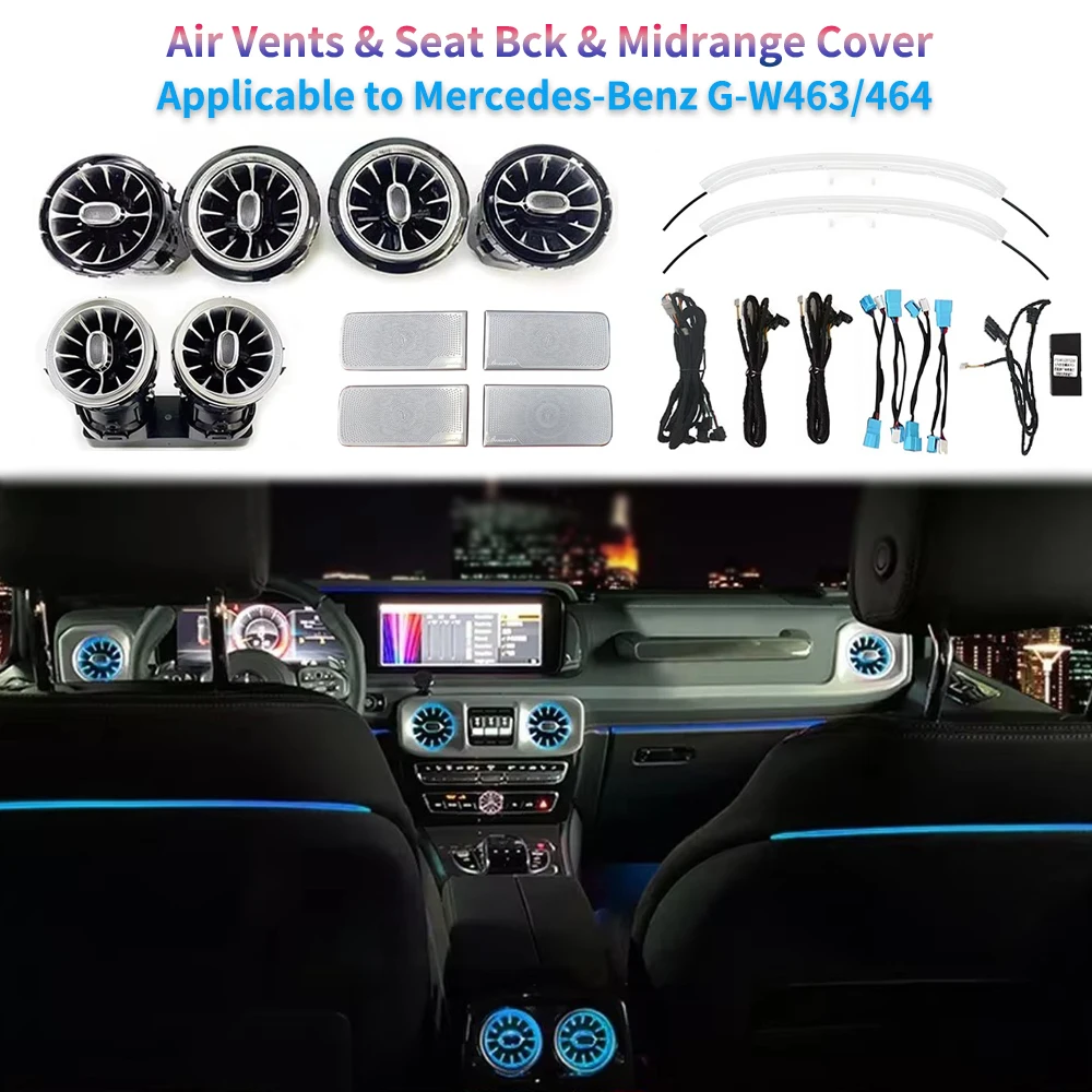 For Mercedes Benz G 2019-2022 W464 W463 Midrange Cover 64 Colors LED Seat Back Ambient Light Front/Rear Illuminated Air Vents