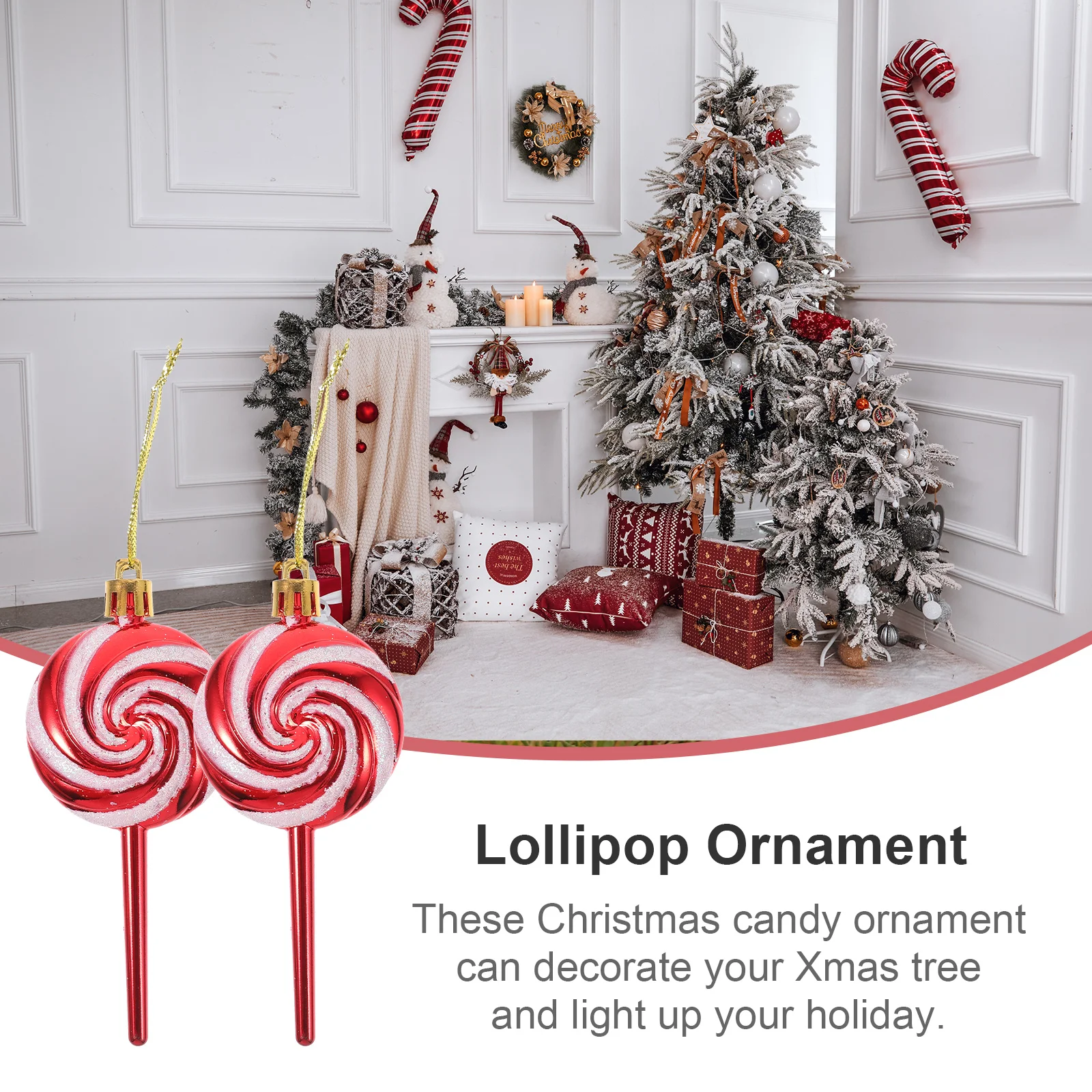 

4Pcs Xmas Tree Lollipop Ornaments Plastic Candy Pendant Hanging Christmas Party Decoration Christmas Lollipop Ornament