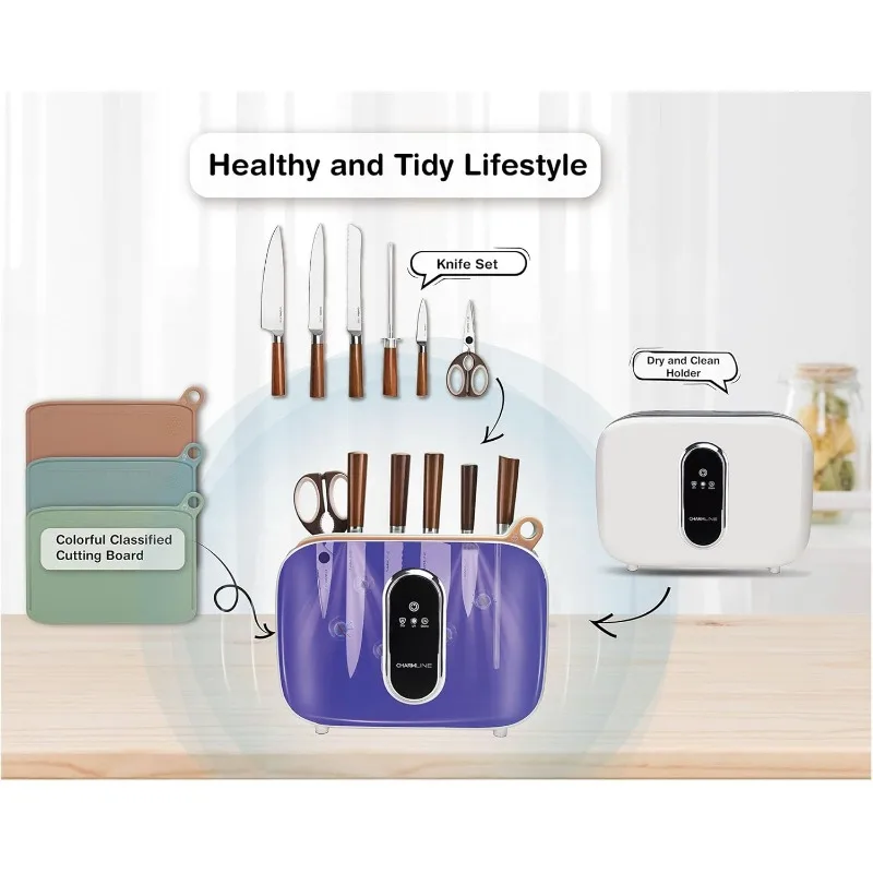 Charmline Smart Cutting Board and Knife Set with Holder, Double Cleaning and Drying Function, Space Saving Smart Home Gadgets