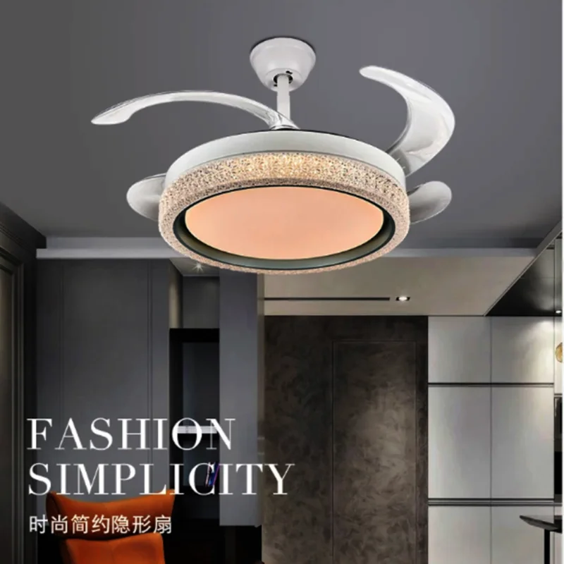 Modern Nordic Design LED Ceiling Fan Light Retractable Blades With Intelligent Silent Remote Control Energy-Saving for Bathroom