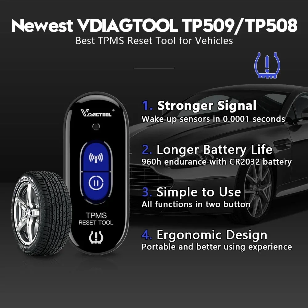 VDIAGTOOL TP509 TPMS Relearn Tool For GM/Opel Series Vehicles 2024 Ver. TPMS Reset Tool For 315 MHz or 433 MHz TPMS Sensor