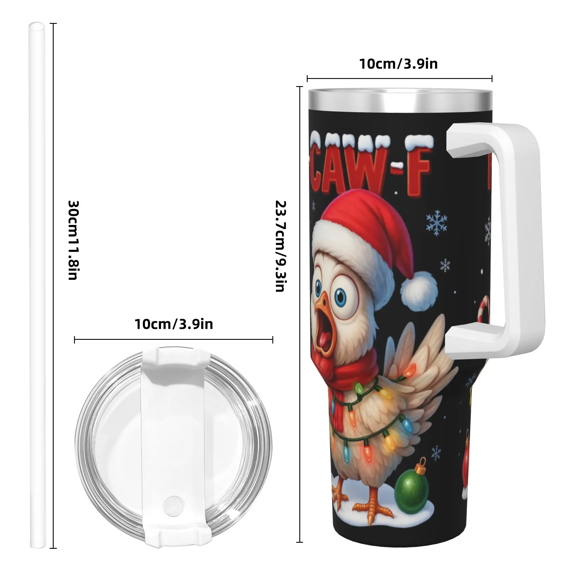 F CAW F عيد الميلاد الدجاج بهلوان من الفولاذ المقاوم للصدأ كوب قهوة للسفر مع القش وغطاء 40 أوقية أكواب كوب المشروبات الساخنة زجاجة ماء