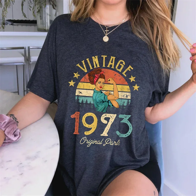 Vintage 1973 Women T Shirt 80s Trend Summer T Clothing Cotton Clothes Fashion Casual T-shirts Vintage 1973 Graphic Ladies Tees