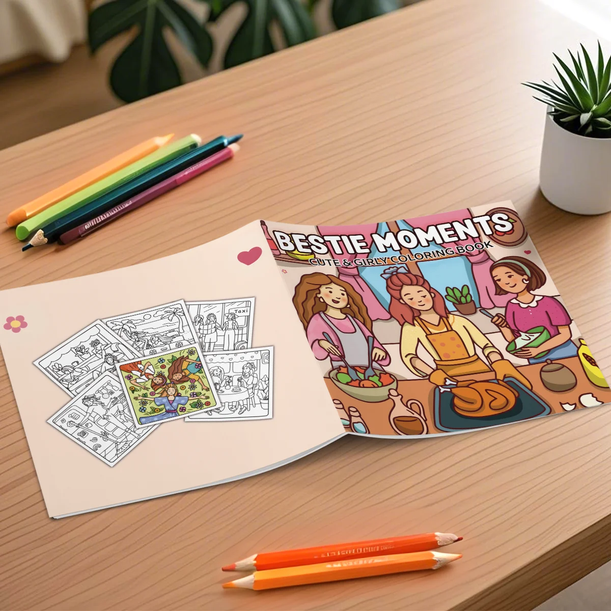 BESTIE MOMENTS CUTE & GIRLY COLORING BOOK 24 Page For Adults And Teens Birthday Party Relieve Stress Kill Time Drawing Books