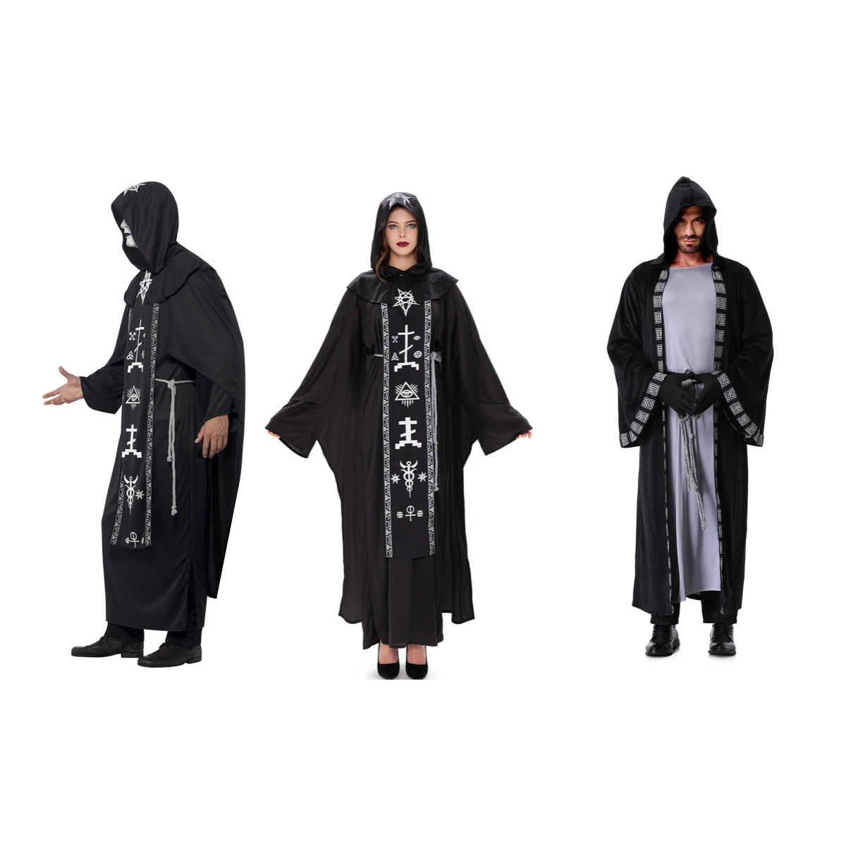 Costume da mago k da uomo nuovo Misterioso abito magico loween Mago medievale Mantello con cappuccio plus Size Abbigliamento per spettacoli teatrali