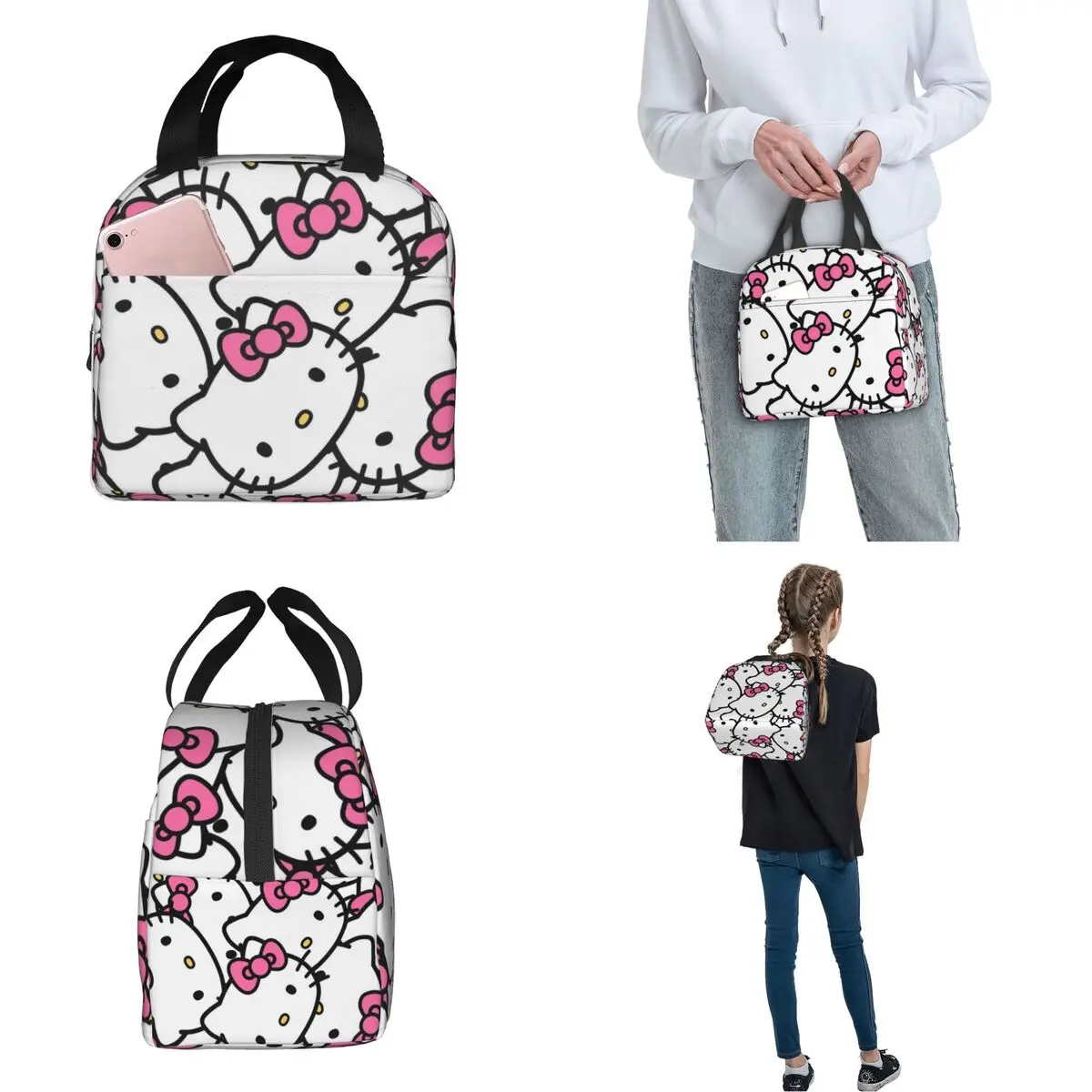 Hello Kitty Cartoon Pattern Insulated Lunch Bags Portable Reusable Thermal Bag Tote Lunch Box Beach Travel Food Handbags