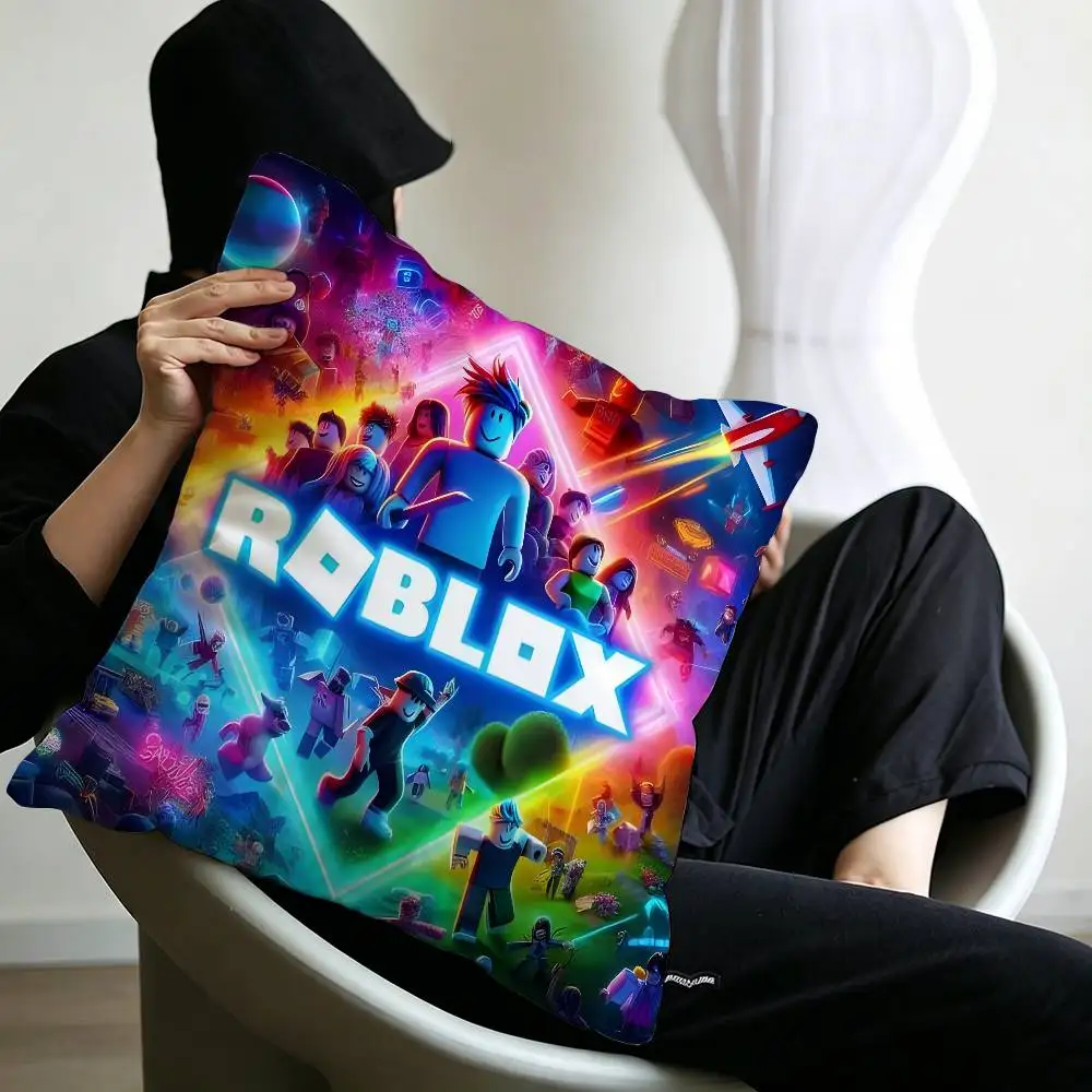 Hot Game R-Robloxs-X Coole Kissenbezüge, Cartoon-Sofa, dekorativ, für Zuhause, doppelseitiger Druck, kurzer Plüsch, niedlicher Kissenbezug – Detail 4