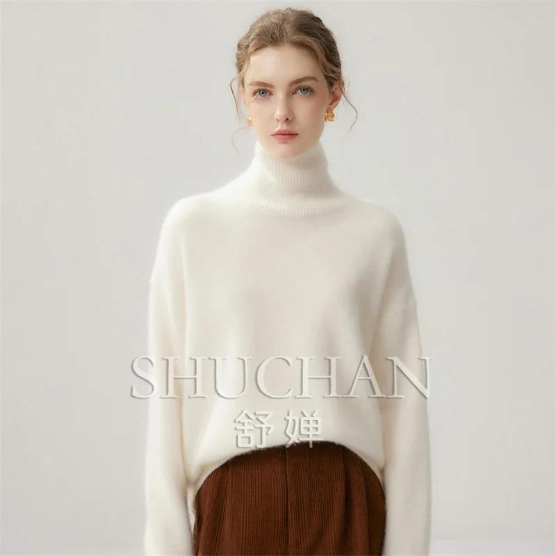 High-necked Cashmere Knitted Sweater 430g Women's Loose Simple and Casual 2026 Autumn and Winter New Thickened Pullover