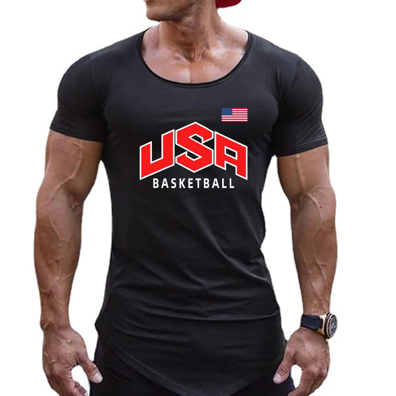 Summer Cotton Breathable Short Sleeve T-shirts Gym Fitness Bodybuilding Slim Fit Shirts Muscle Mens Irregular Hem Sport Clothing